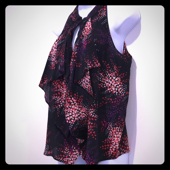 Silk Sleeveless Keyhole Tank with Ruffles - Picture 3 of 4